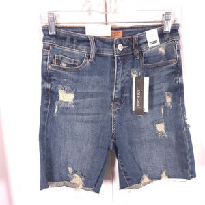 NWT Judy Blue Womens Medium 27x5.5 Blue Distressed High Waist Jean Shorts Jhorts